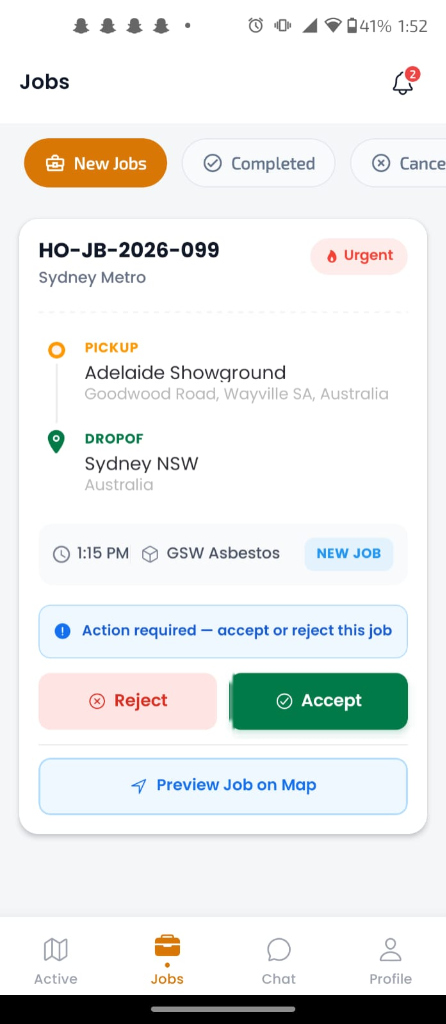 HaulageOps Driver App — Job View