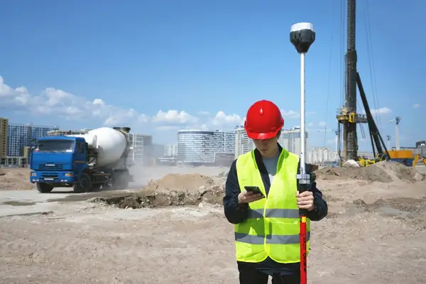Construction site supervisor on mobile phone